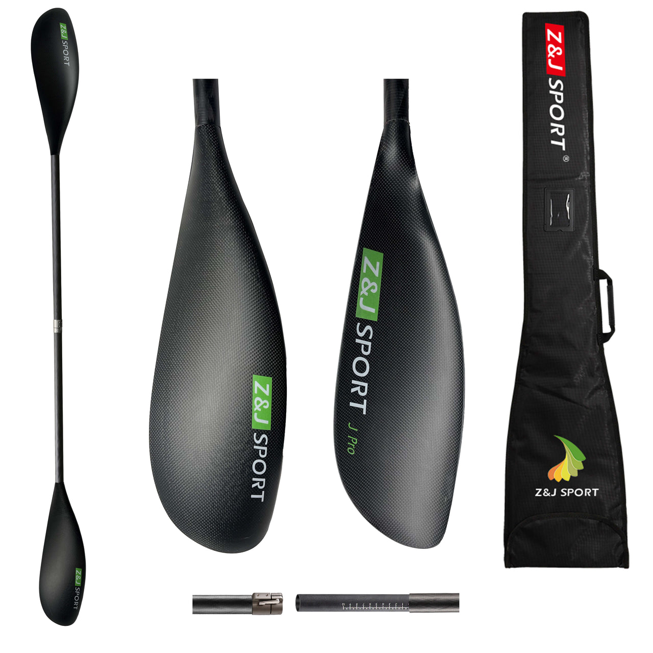 ZJ Matte Carbon Kayak Paddle Twisted Wing Blade for Surfski with Straight Shaft （J Pro）