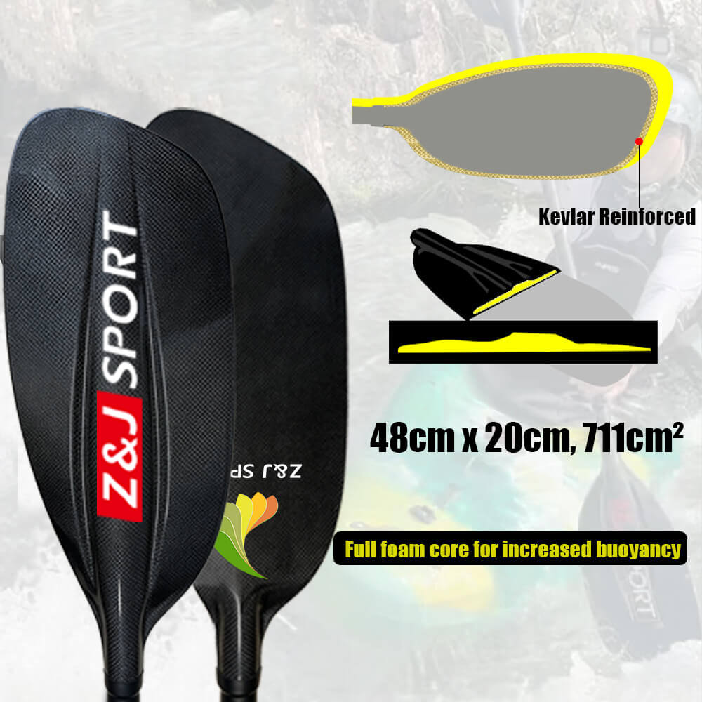 ZJ Carbon Whitewater Kayaking Paddle with Integrated Foam Blade and Cranked Shaft (SG model)