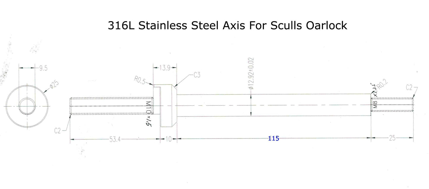 Pin de acero inoxidable ZJ 316L para remos de sculling / remos de barrido (2 piezas / juego) [envío gratis]