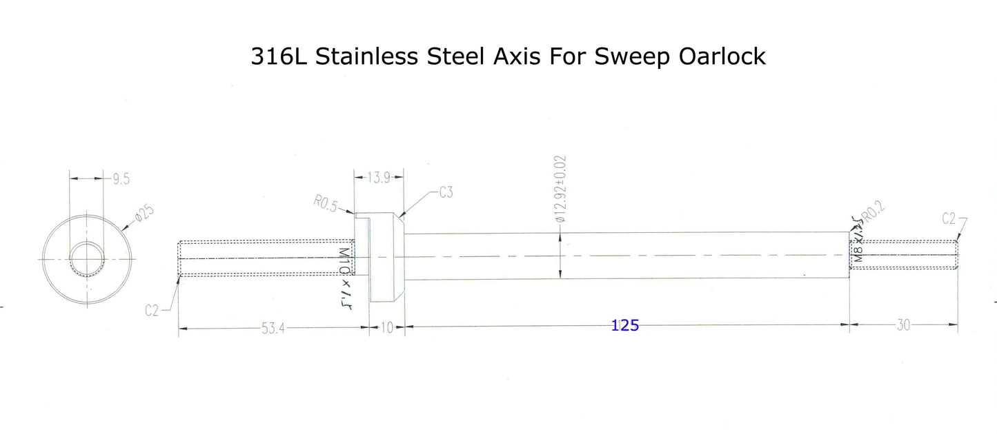 Pin de acero inoxidable ZJ 316L para remos de sculling / remos de barrido (2 piezas / juego) [envío gratis]