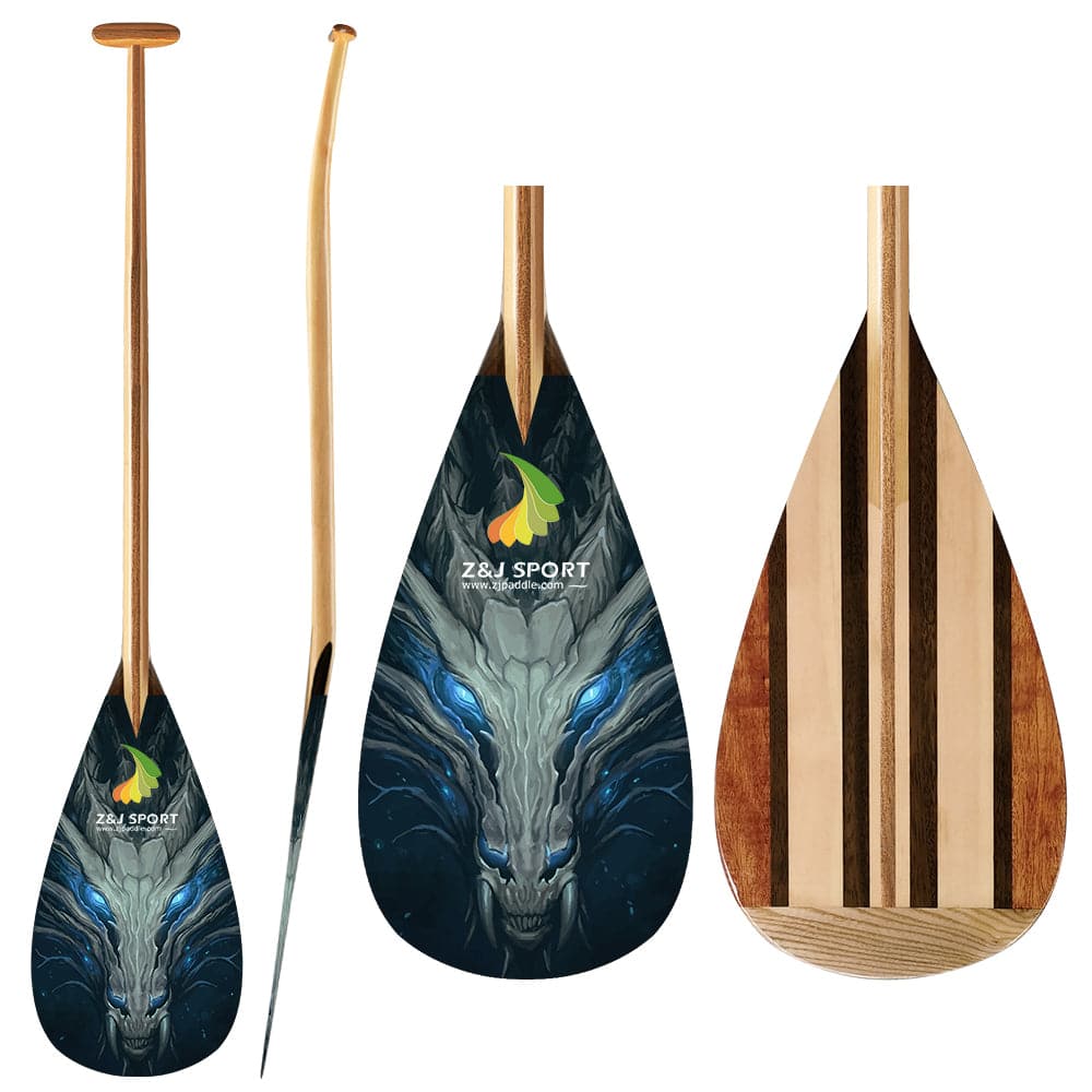 ZJ Full Wooden Outrigger Canoe Paddle for Va'a, Waka-ama, Vaka  (Graphics Optional/ Custom Designs)
