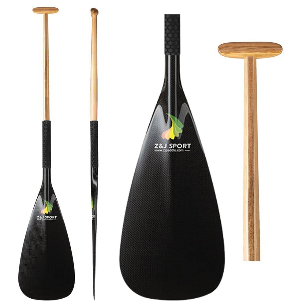 ZJ Hybrid Outrigger Canoe Steering Paddle for Va'a, Waka-ama, Vaka Rudder Paddle Carbon Blade Wood Shaft (Graphics Optional)