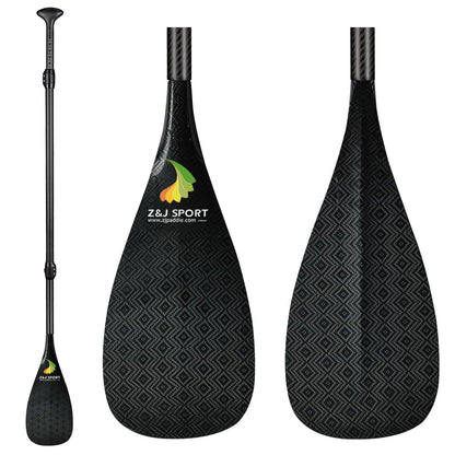 ZJ 3-Pieces Adjustable SUP Paddle All Water Carbon Stand up Paddle with New Weave Blade (GUI)