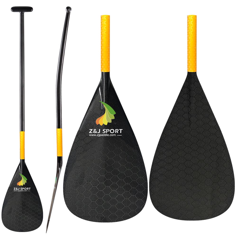 ZJ Full Carbon Outrigger Canoe Paddle for Va'a, Waka-ama, Vaka Upper Bent Shaft with Anti Skid Grip (FCOC-UB, New Weave)